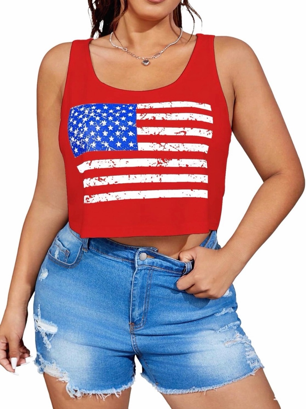 UINKE Women’s Red White Blue USA American Flag Crop Tank Top NWT